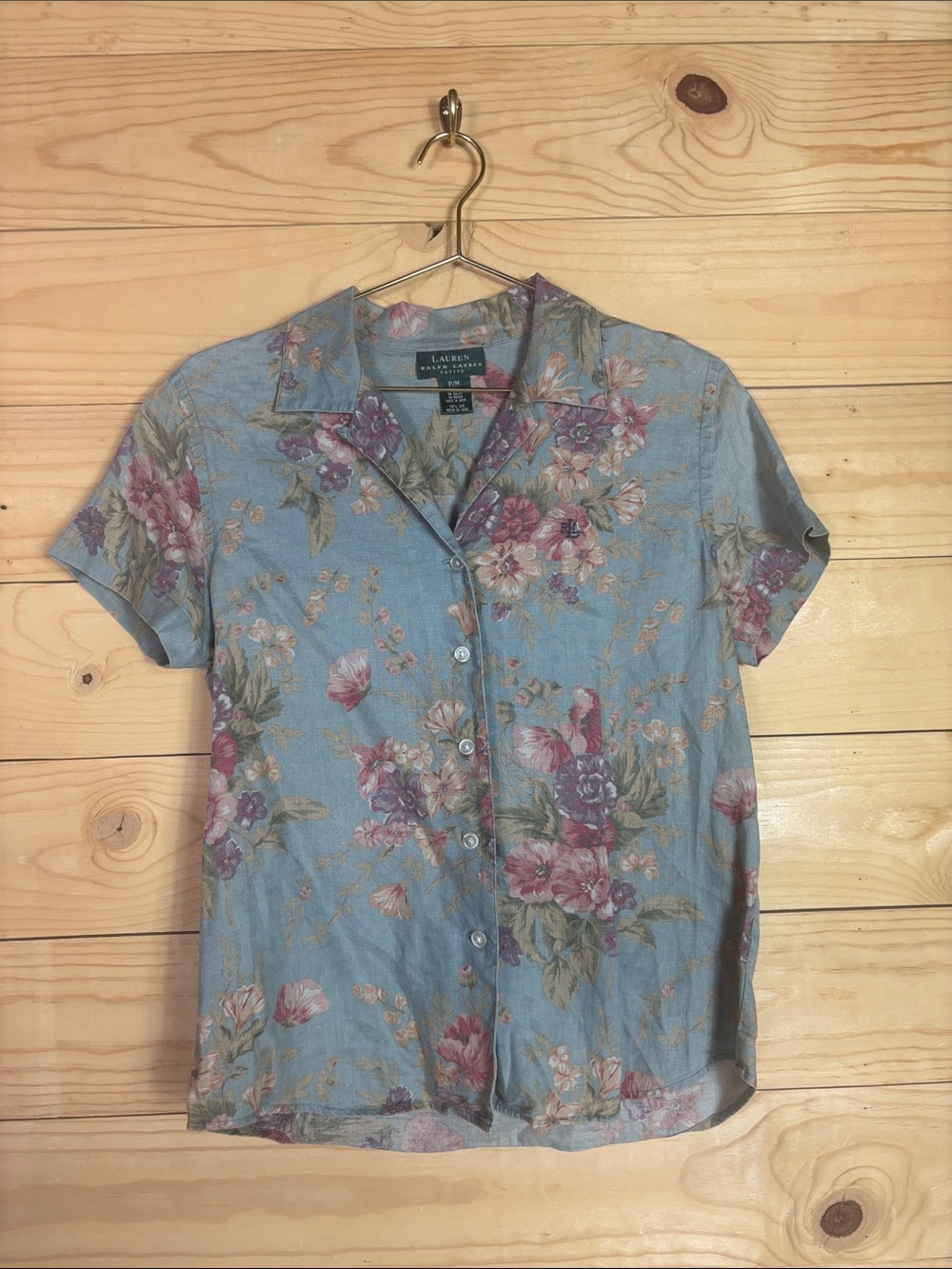 Lauren Ralph Lauren petite linen floral cottagecore button down blouse